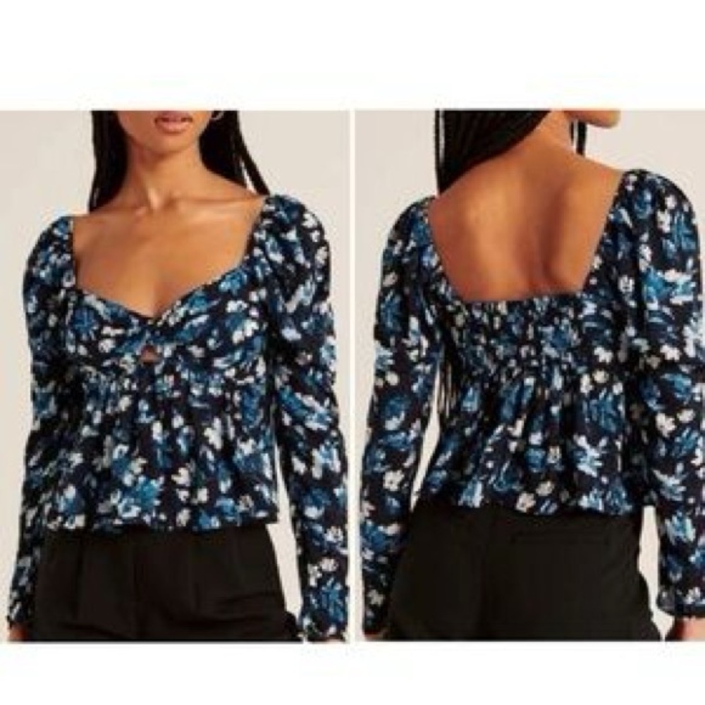 Abercrombie & Fitch Black and Blue Floral Blouse